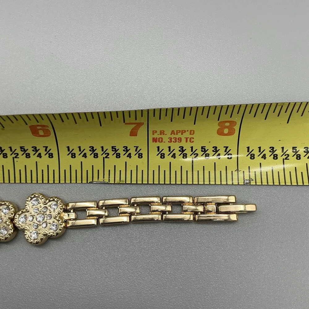 Techno Pave Womens Watch 27mm Champagne Dial Gold Floral Bracelet 10068 8.25
